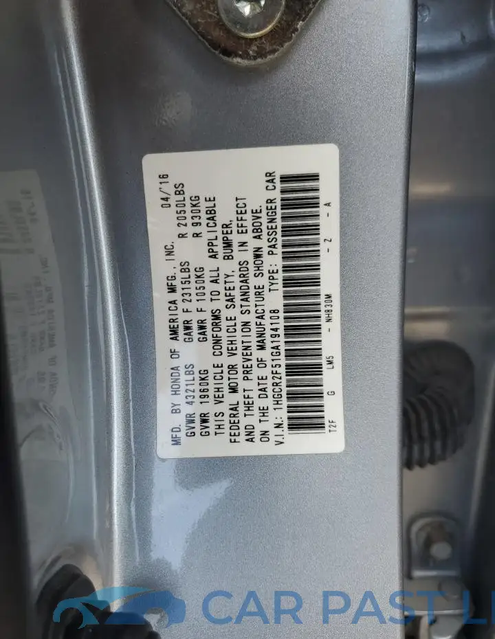 1HGCR2F51GA194108# 13
