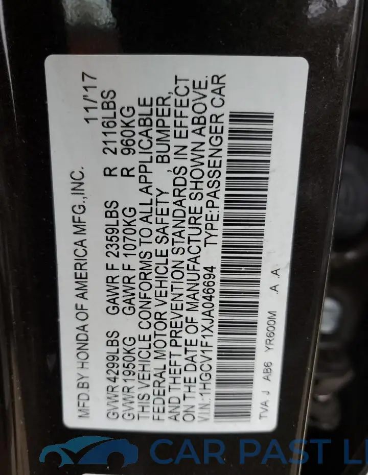 1HGCV1F1XJA046694# 13