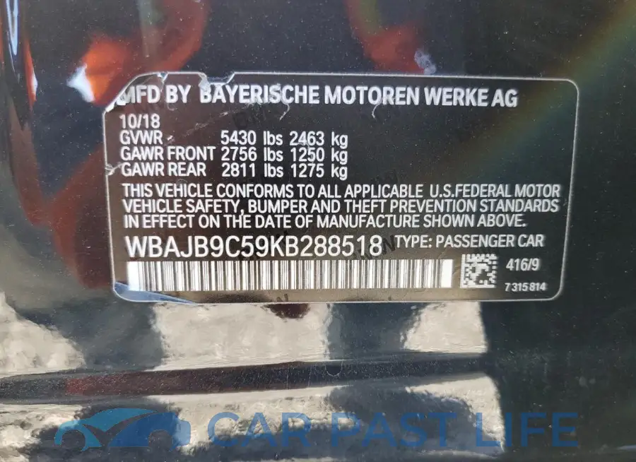 WBAJB9C59KB288518# 12