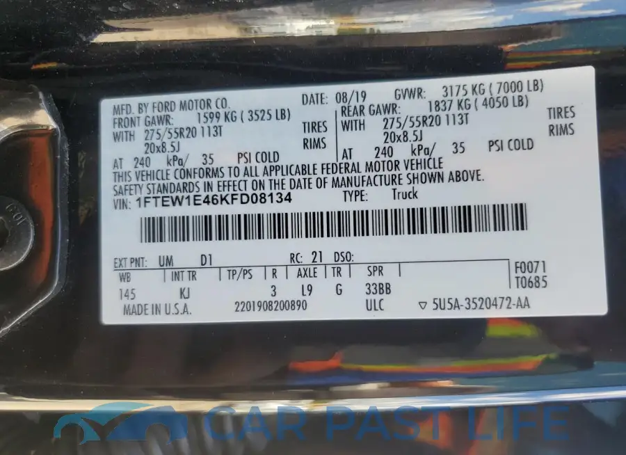 1FTEW1E46KFD08134# 12