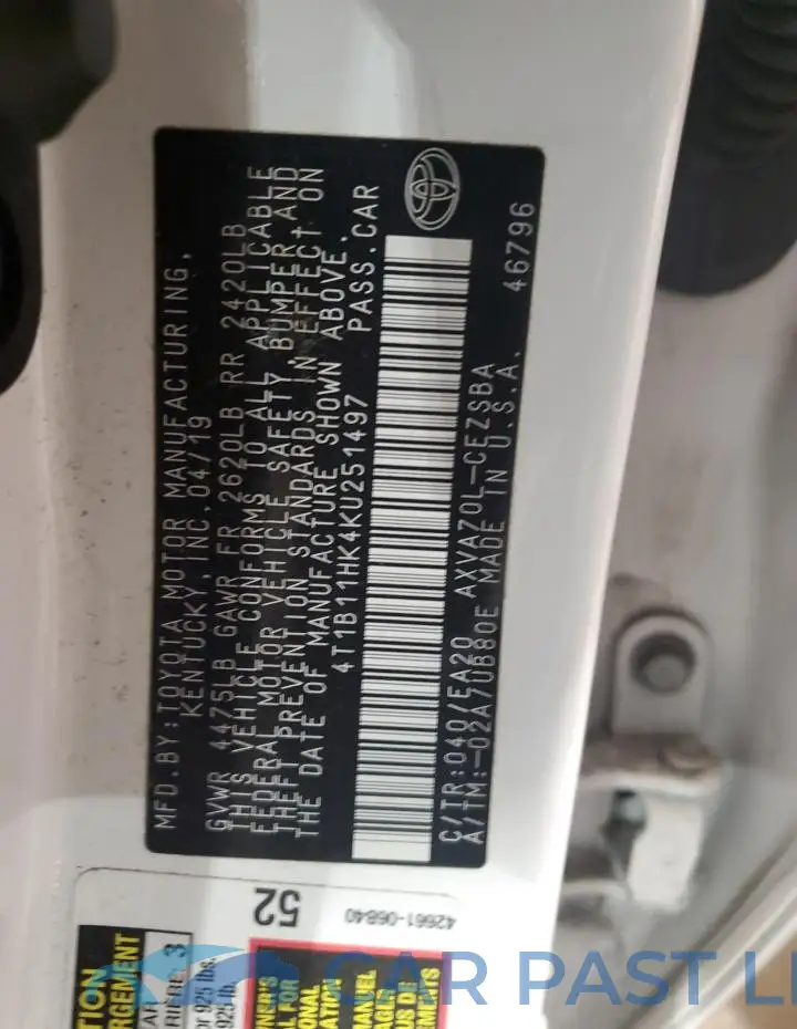 4T1B11HK4KU251497# 12