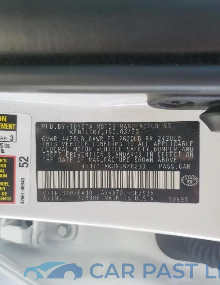 4T1T11AK3NU676230# 12