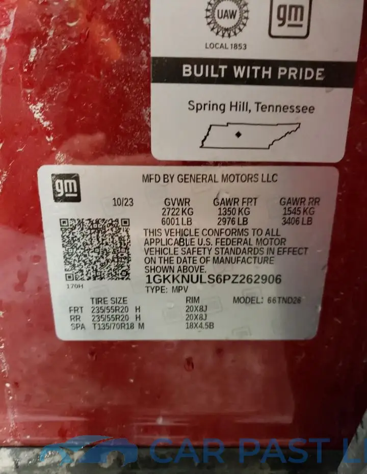 1GKKNULS6PZ262906# 13
