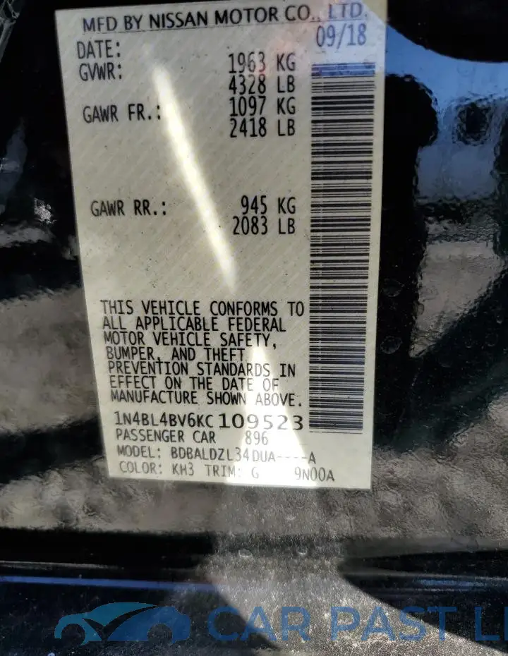1N4BL4BV6KC109523# 12