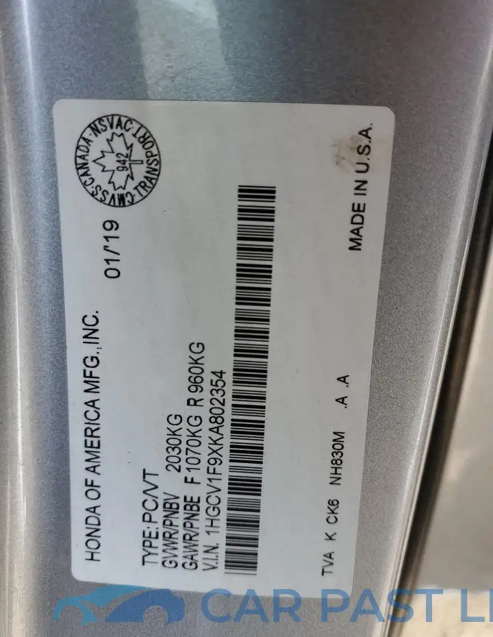 1HGCV1F9XKA802354# 12