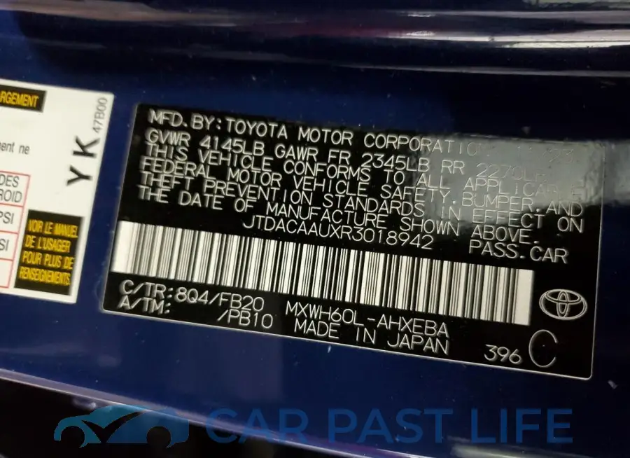 JTDACAAUXR3018942# 12