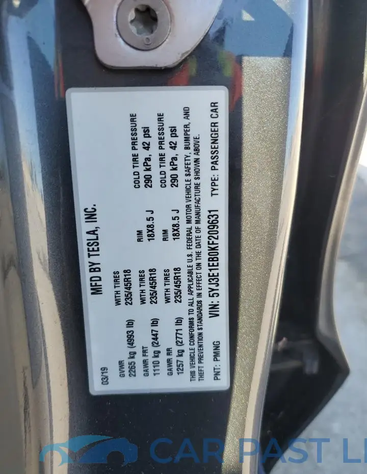 5YJ3E1EB0KF209631# 12