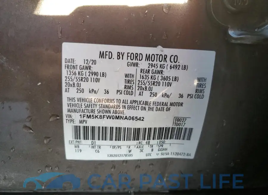 1FM5K8FW0MNA06542# 12