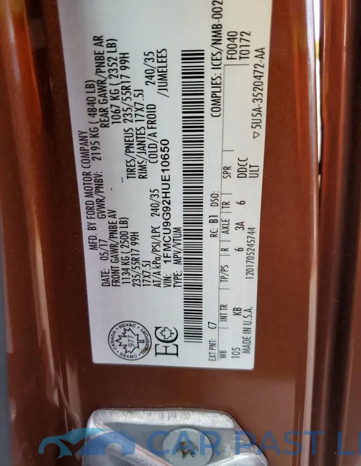 1FMCU9G92HUE10650# 13