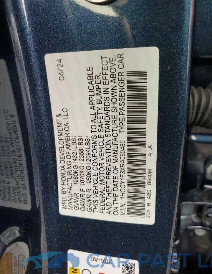 1HGCY1F3XRA060485# 12