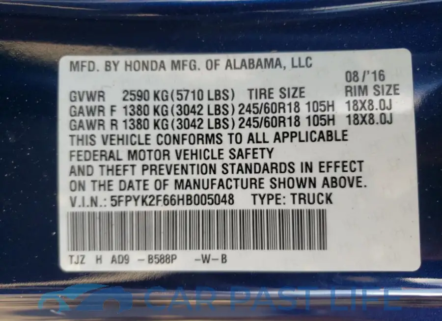 5FPYK2F66HB005048# 12
