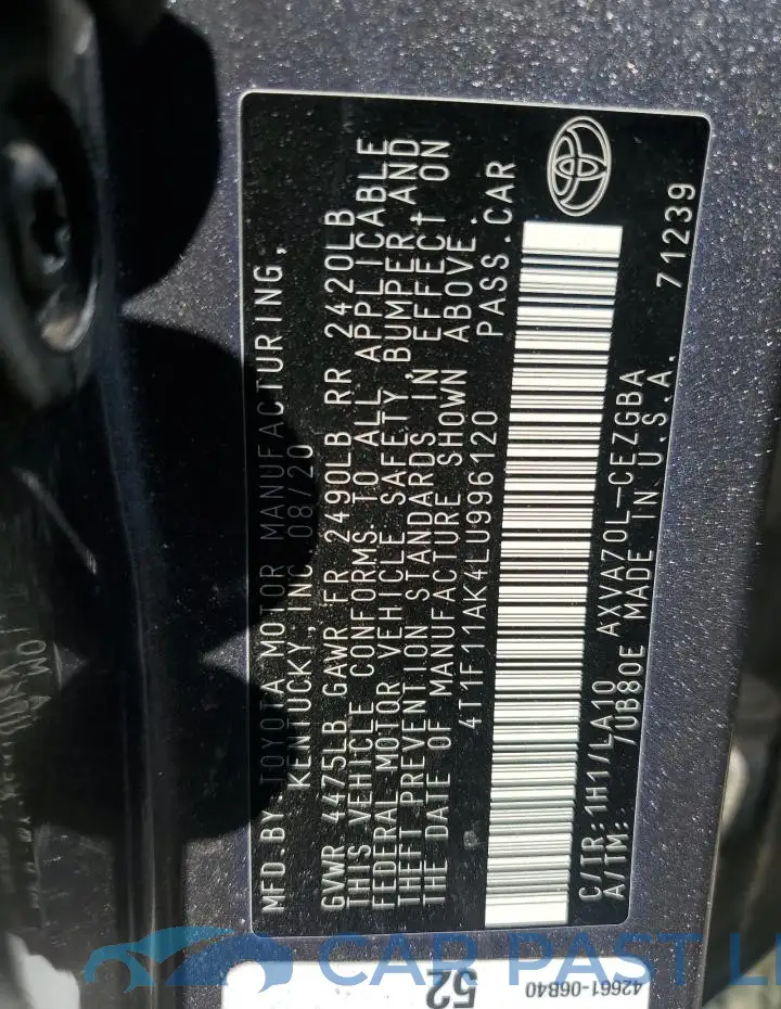 4T1F11AK4LU996120# 12