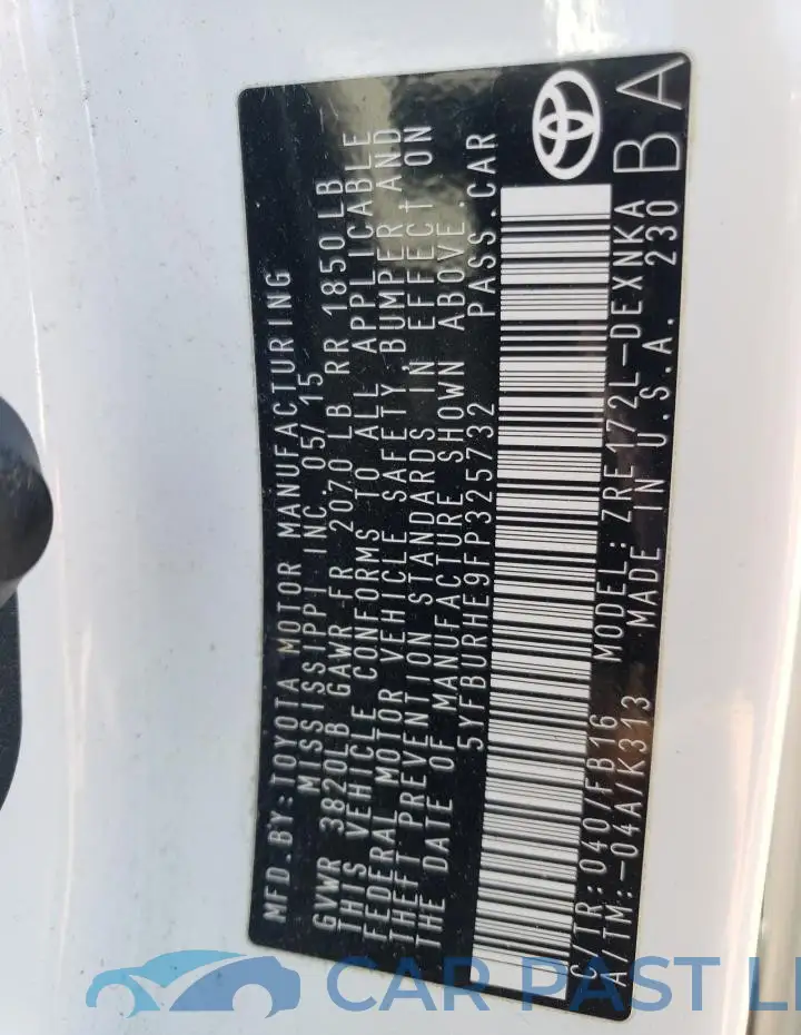 5YFBURHE9FP325732# 12