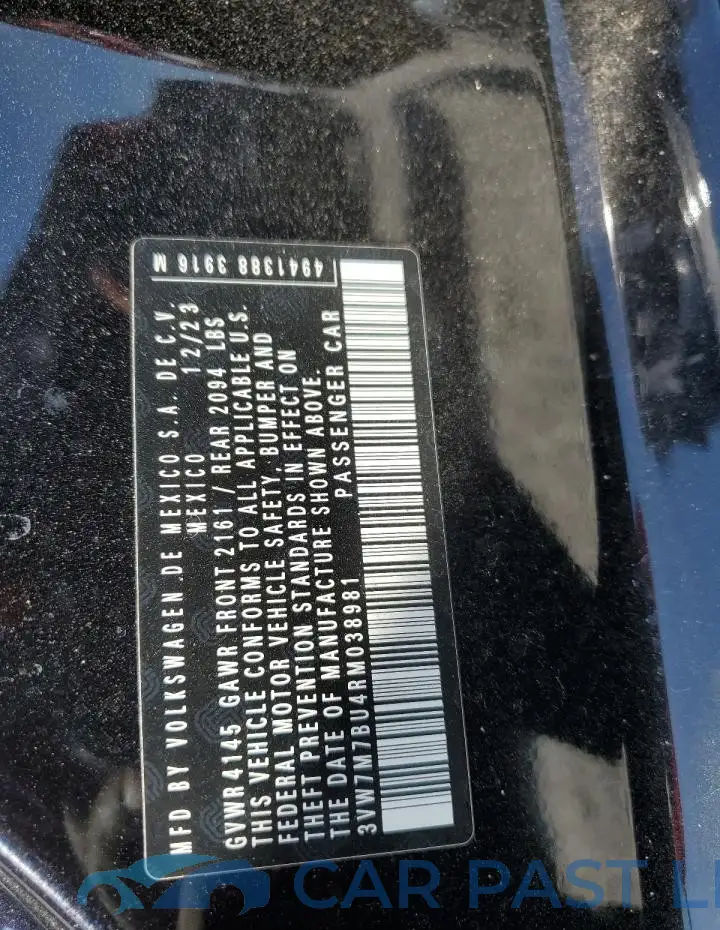 3VW7M7BU4RM038981# 12