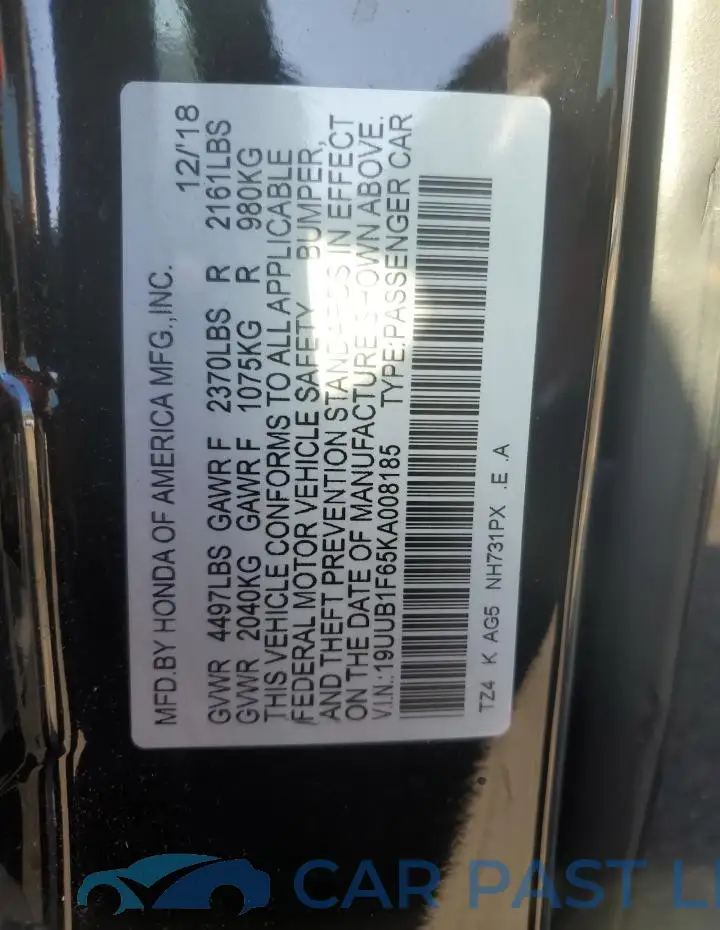 19UUB1F65KA008185# 12