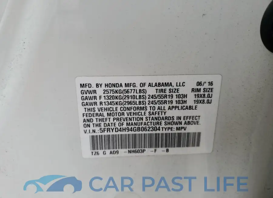 5FRYD4H94GB062304# 13