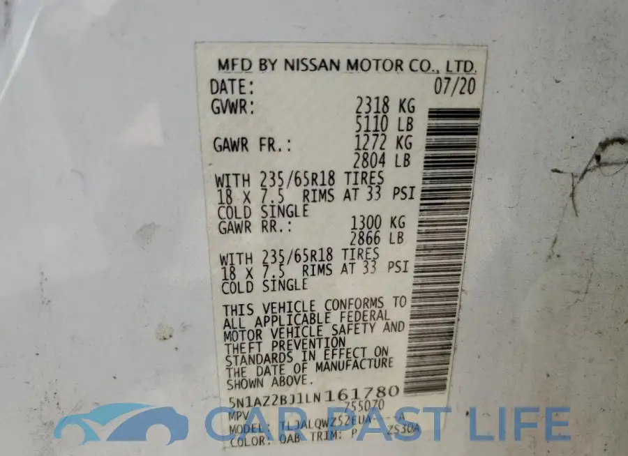 5N1AZ2BJ1LN161780# 12