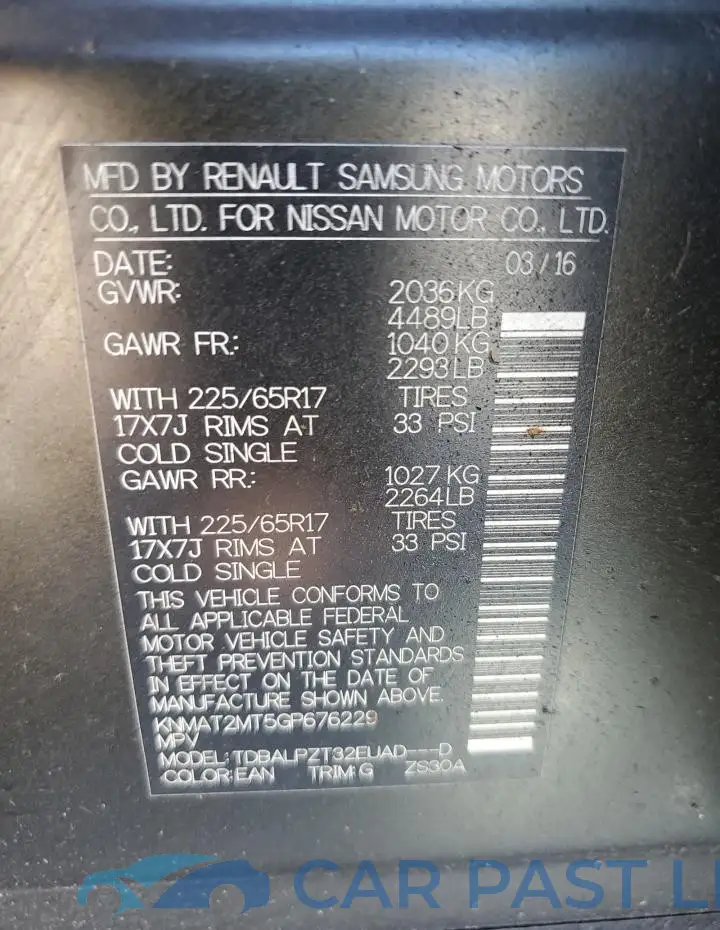 KNMAT2MT5GP676229# 12