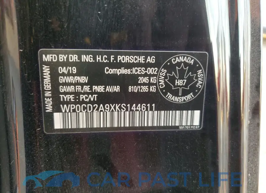 WP0CD2A9XKS144611# 12