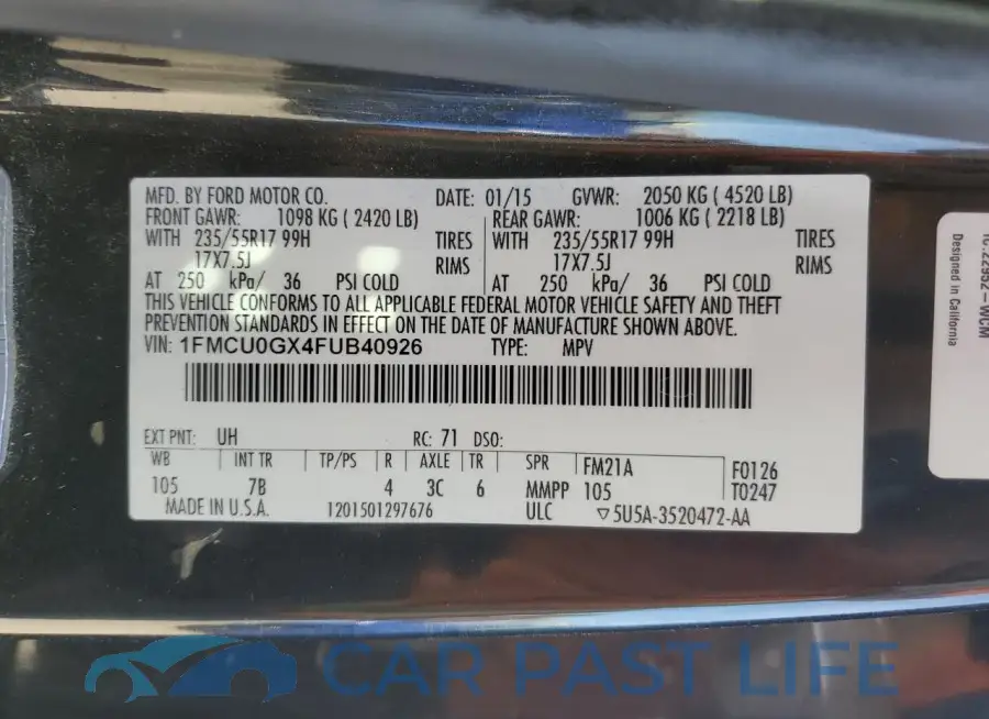 1FMCU0GX4FUB40926# 13