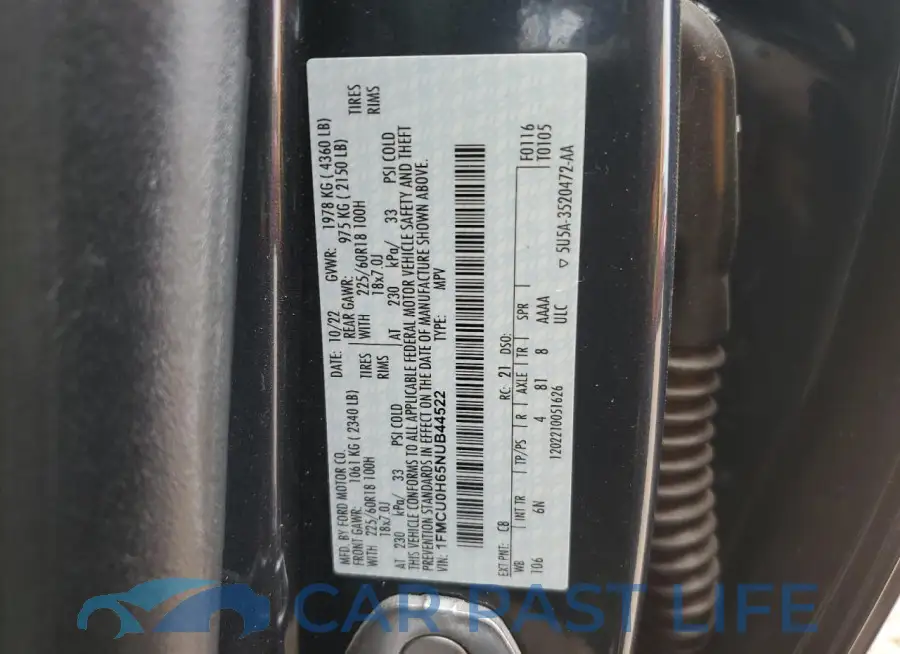 1FMCU0H65NUB44522# 12