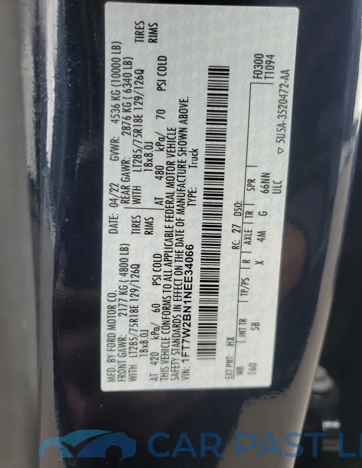 1FT7W2BN1NEE34066# 12