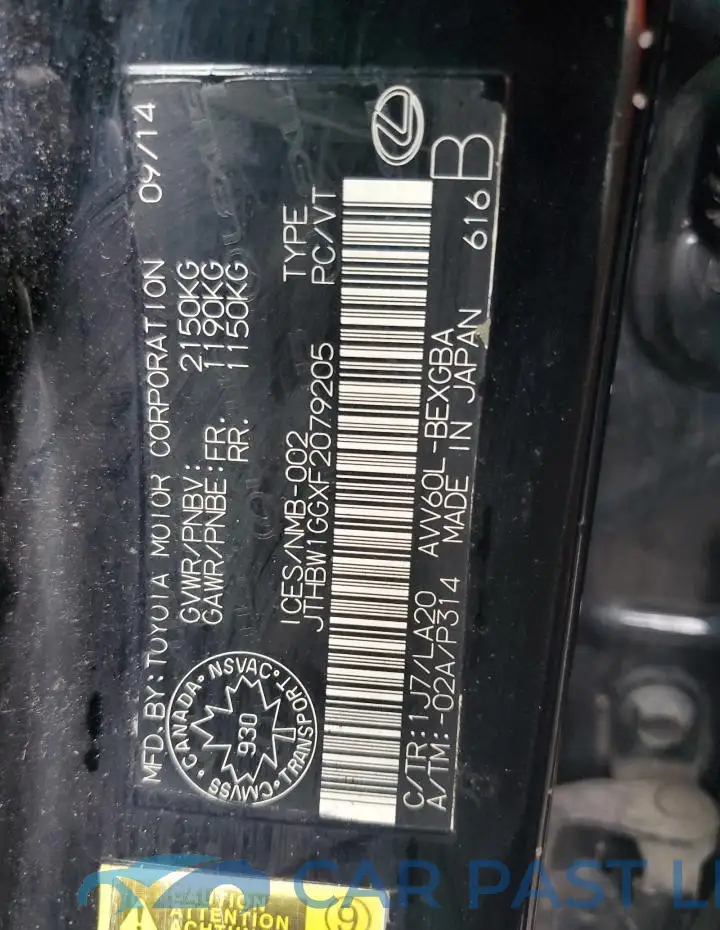 JTHBW1GGXF2079205# 12