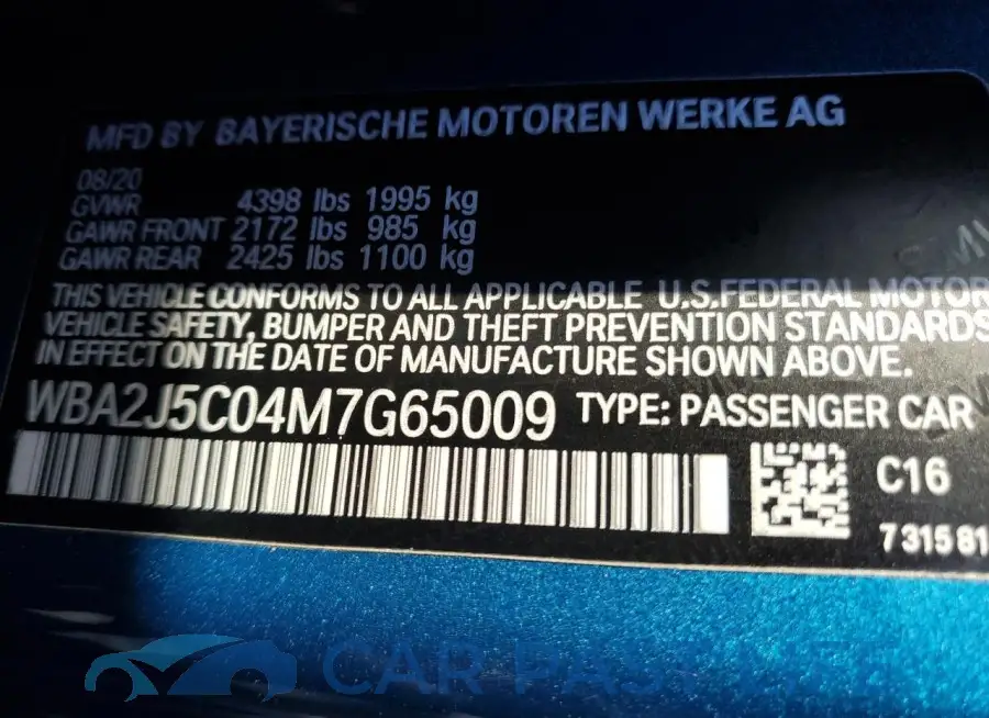 WBA2J5C04M7G65009# 12