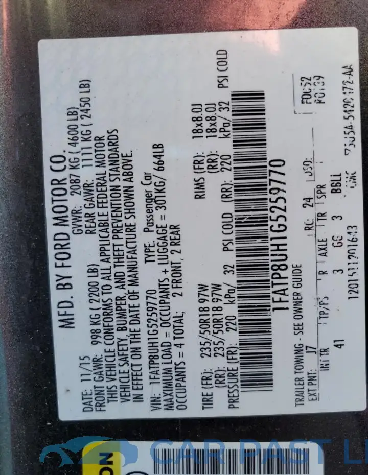 1FATP8UH1G5259770# 12