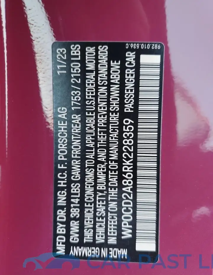 WP0CD2A86RK228359# 12