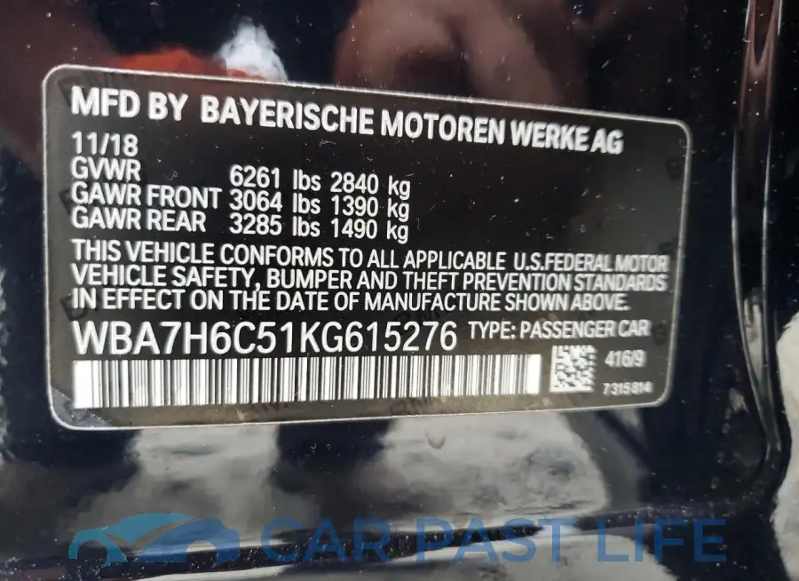 WBA7H6C51KG615276# 12