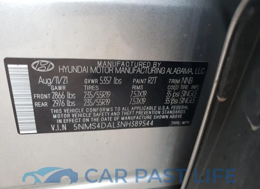5NMS4DAL3NH389544# 12