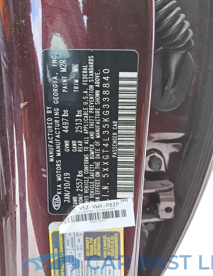 5XXGT4L35KG338840# 13