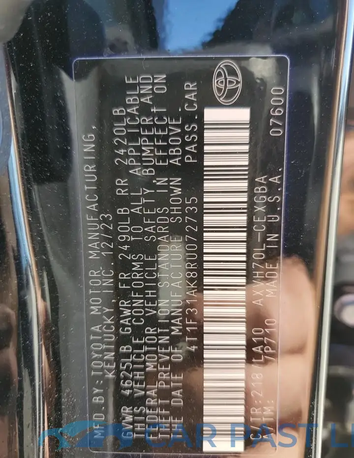 4T1F31AK8RU072735# 12