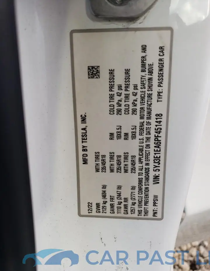 5YJ3E1EA6PF451418# 13