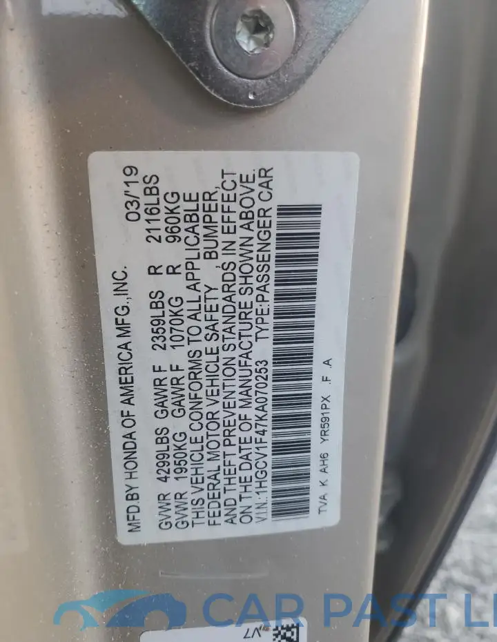 1HGCV1F47KA070253# 12