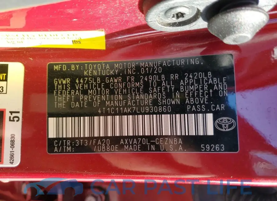 4T1C11AK7LU930860# 12