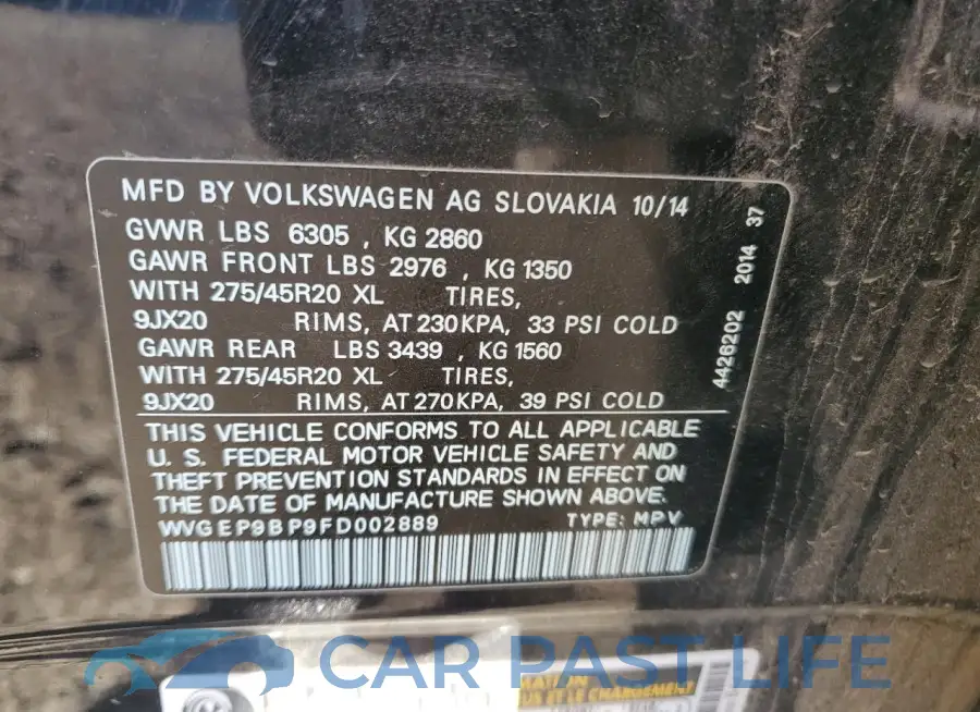 WVGEP9BP9FD002889# 13