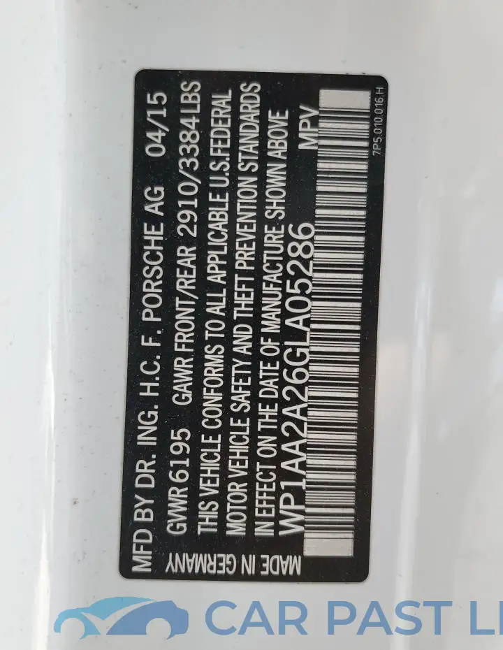 WP1AA2A26GLA05286# 12