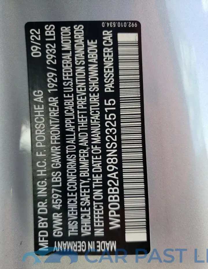 WP0BB2A98NS232515# 12
