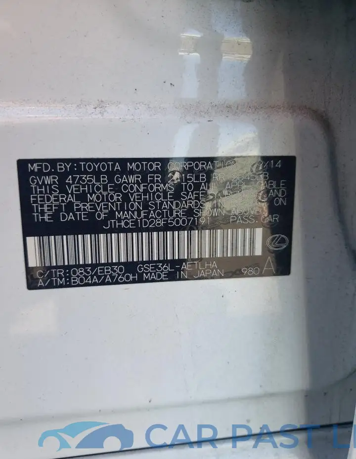 JTHCE1D28F5007191# 12
