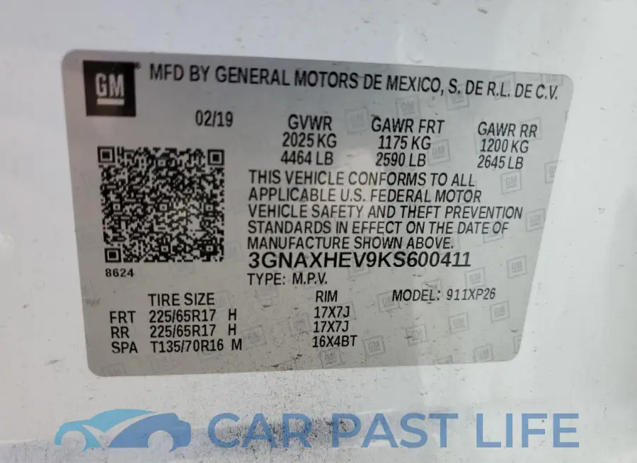 3GNAXHEV9KS600411# 14
