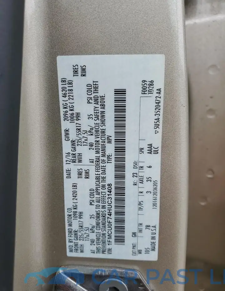1FMCU0F74HUC31408# 14