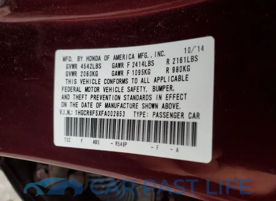 1HGCR6F5XFA002853# 12
