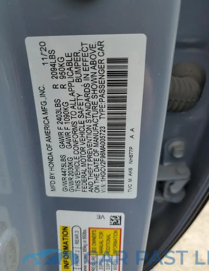 1HGCV2F96MA005723# 12