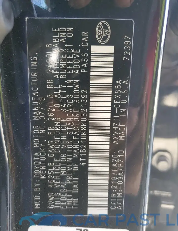 4T1B21HK8KU521392# 12