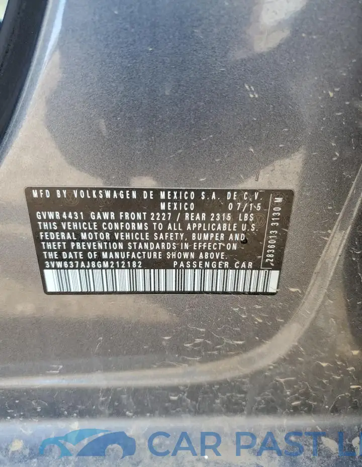 3VW637AJ8GM212182# 12