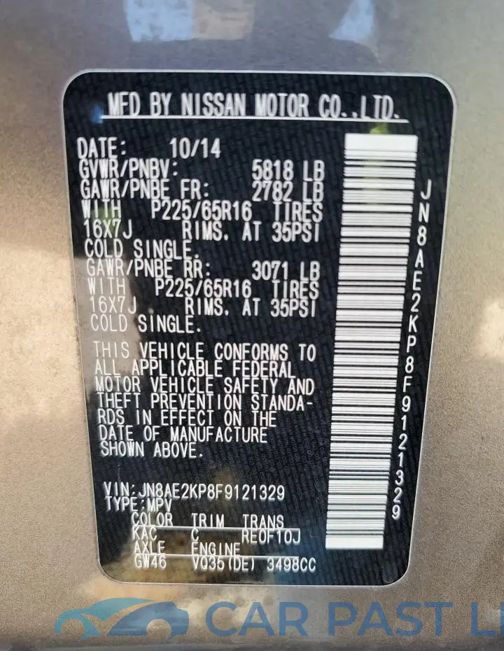 JN8AE2KP8F9121329# 13