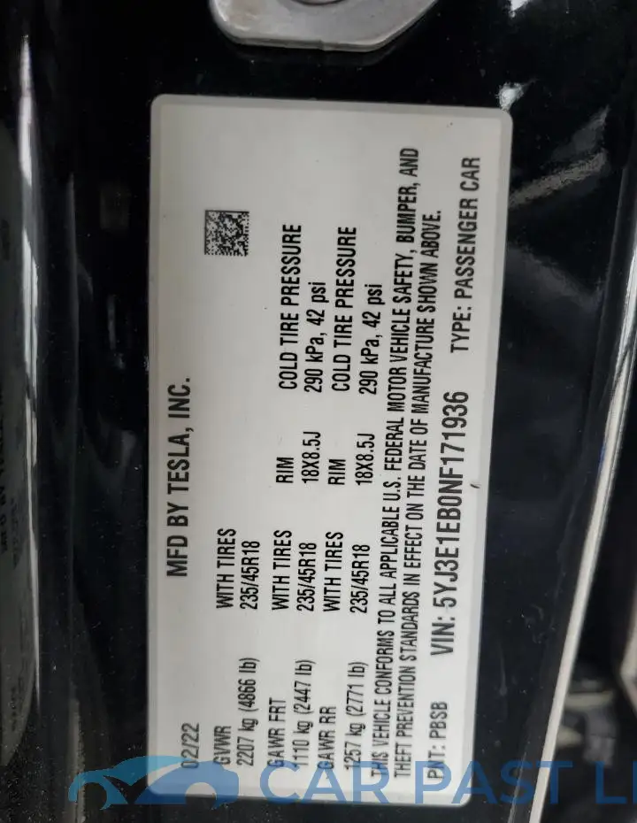 5YJ3E1EB0NF171936# 12