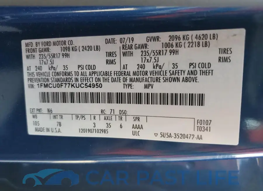 1FMCU0F77KUC54950# 13